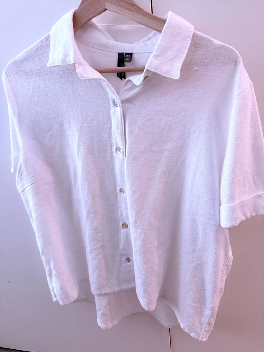 Linen Blend White Short-Sleeve Button-Front Shirt